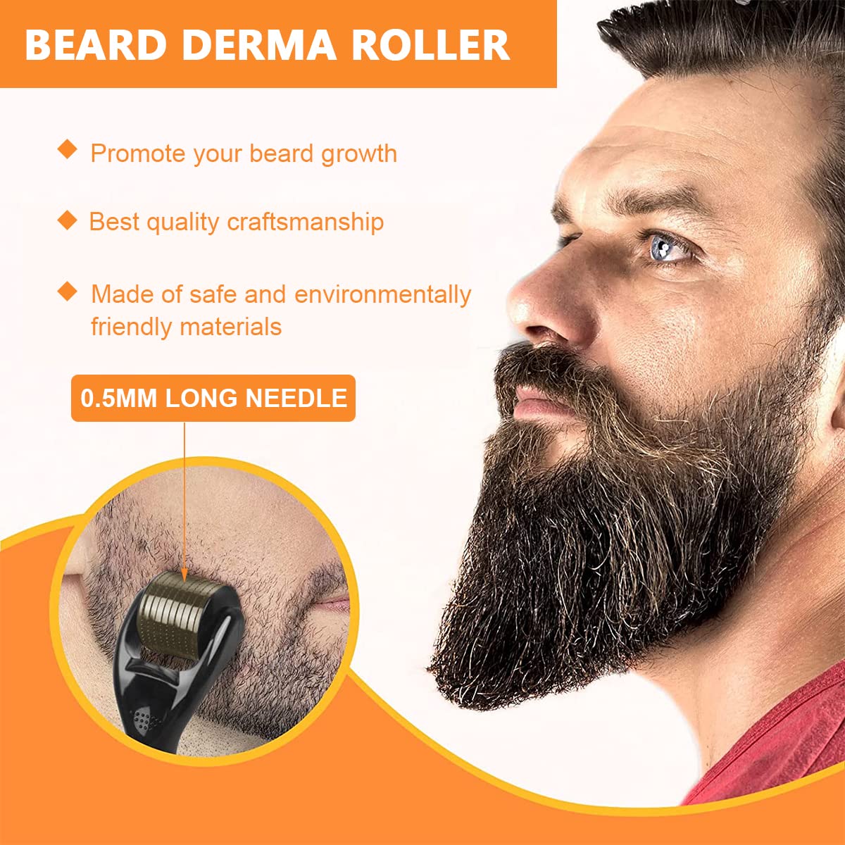 FANCYKU Beard Roller 0.5mm Microneedle Roller for Face, Beard Roller 540 Titanium Skin Needling, Microdermabrasion Facial Roller, 0.5mm FANCYKU Beard Roller 0.5mm Microneedle Roller for Face, Beard Roller 540 Titanium Skin Needling, Microdermabrasion Facial Roller, 0.5mm